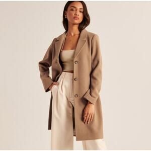 Abercrombie & Fitch Wool Blend Dad Coat Camel Tan Long Size XS Extra Small